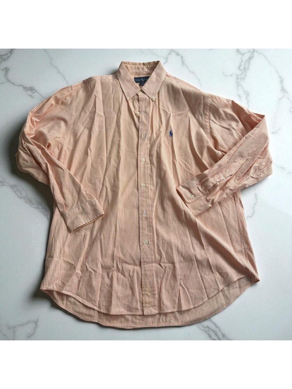 RALPH LAUREN Men's Vintage Orange White Striped Button Down Shirt Size Large